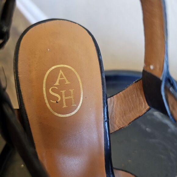 Ash Womens Black Leather Open Toe Ankle Strap Cut Out Platform Heels Size 37 - Picture 2 of 6